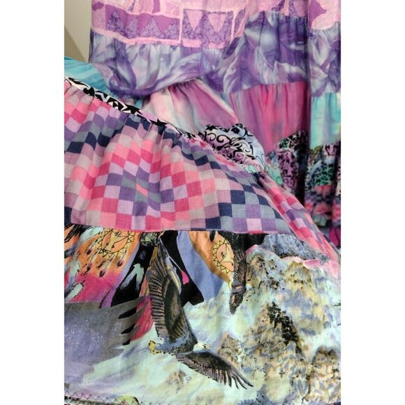 VTG 70s Anna Konya Cottagecore Floral Tiered Prairie Boho Lace Full Circle Skirt - Picture 6 of 11